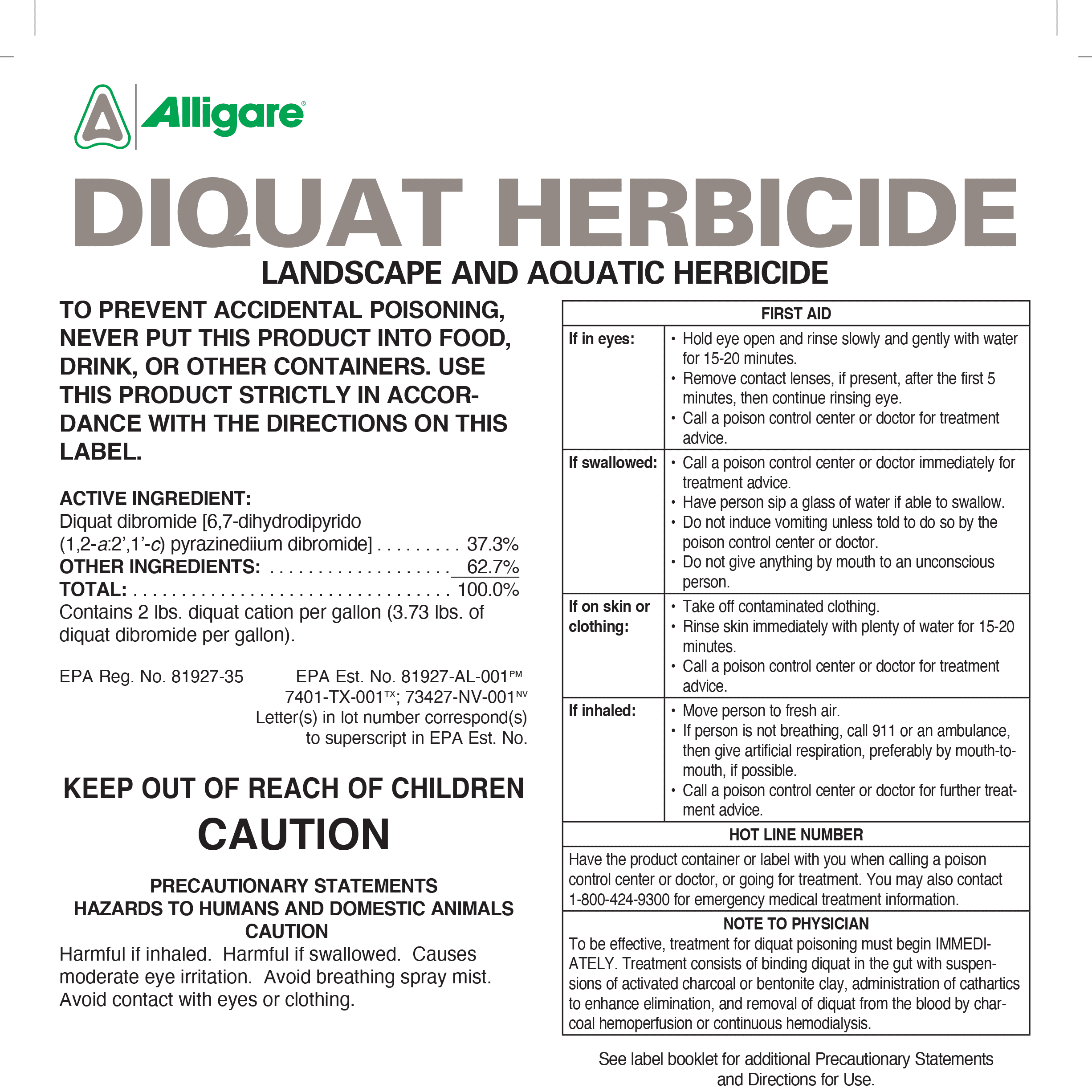 Diquat Herbicide - Fast-Acting Non-Residual - 128 fl oz Jug by Alligare