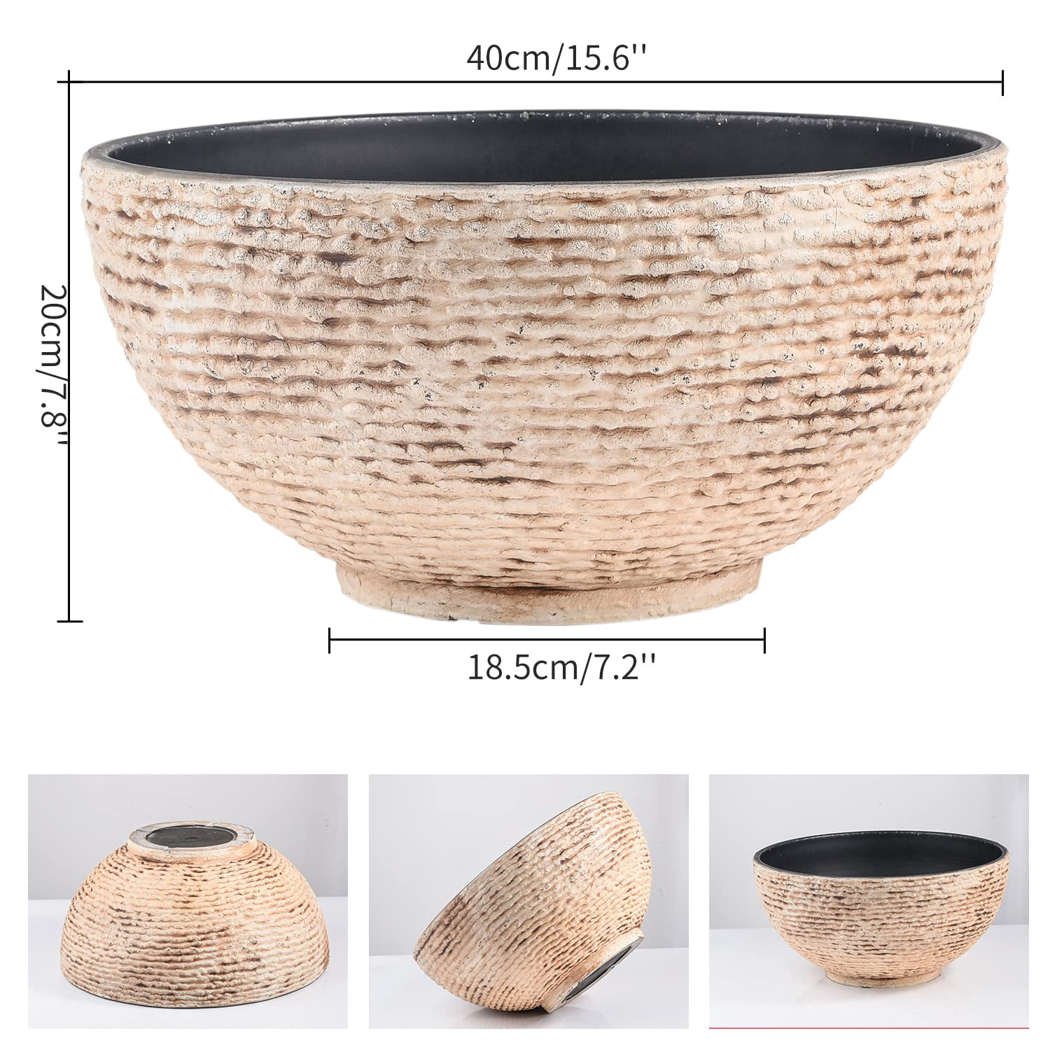 Sungmor Large Garden Bowl Planter, 15.6 Inch Landscaping Marble Texture Water Lily Pots, Mini Fish Pond Bird Bath