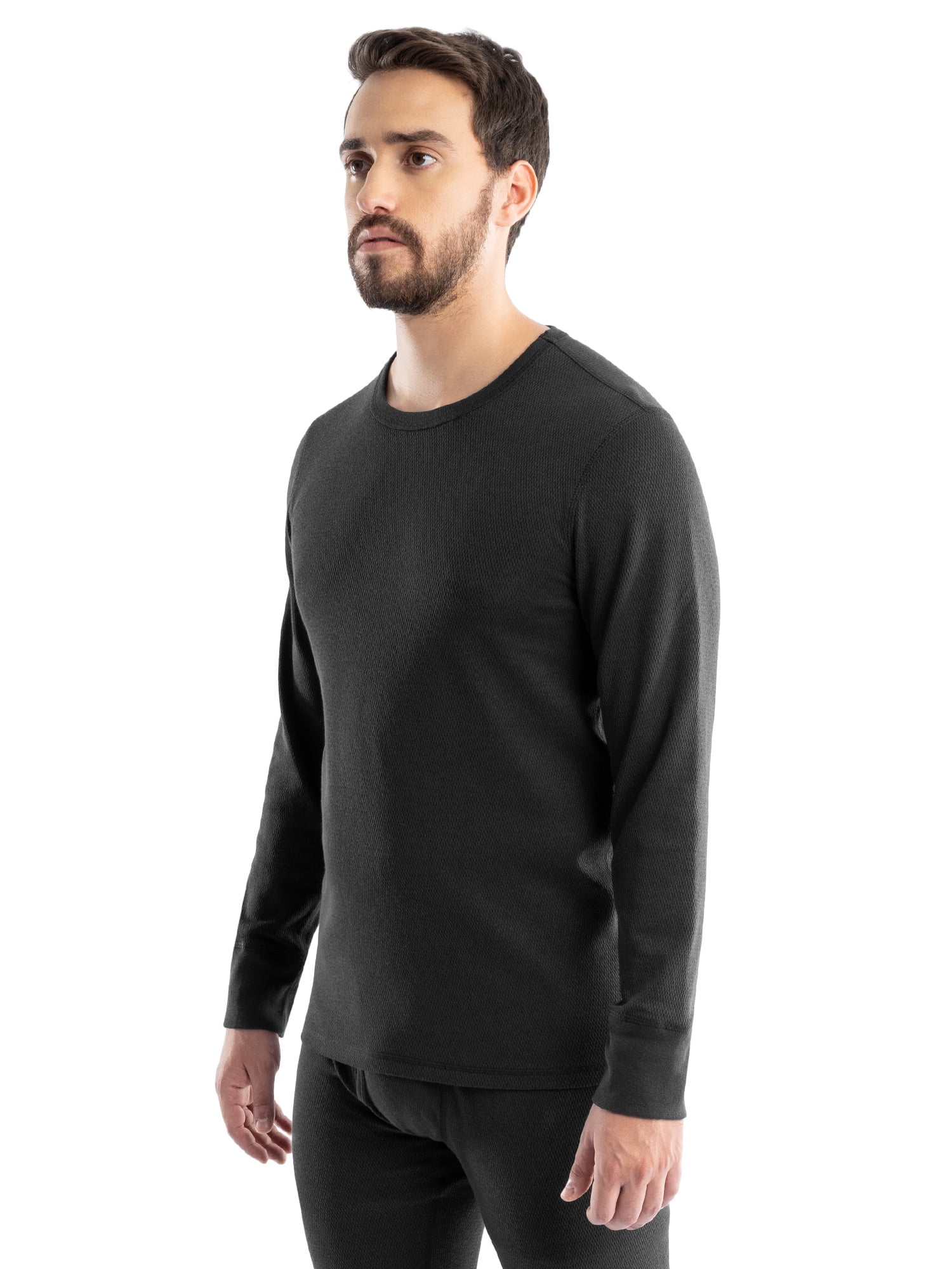 (3 pack) Realtree Men's Cotton Base Layer Thermal Shirt, Black, L