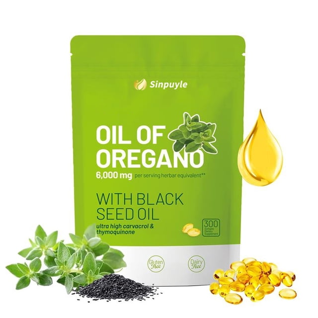 Aceite de Orégano 6000mg con Aceite de Semilla Negra | Suplemento con Carvacrol y Timquinona, 300 Cápsulas Blandas