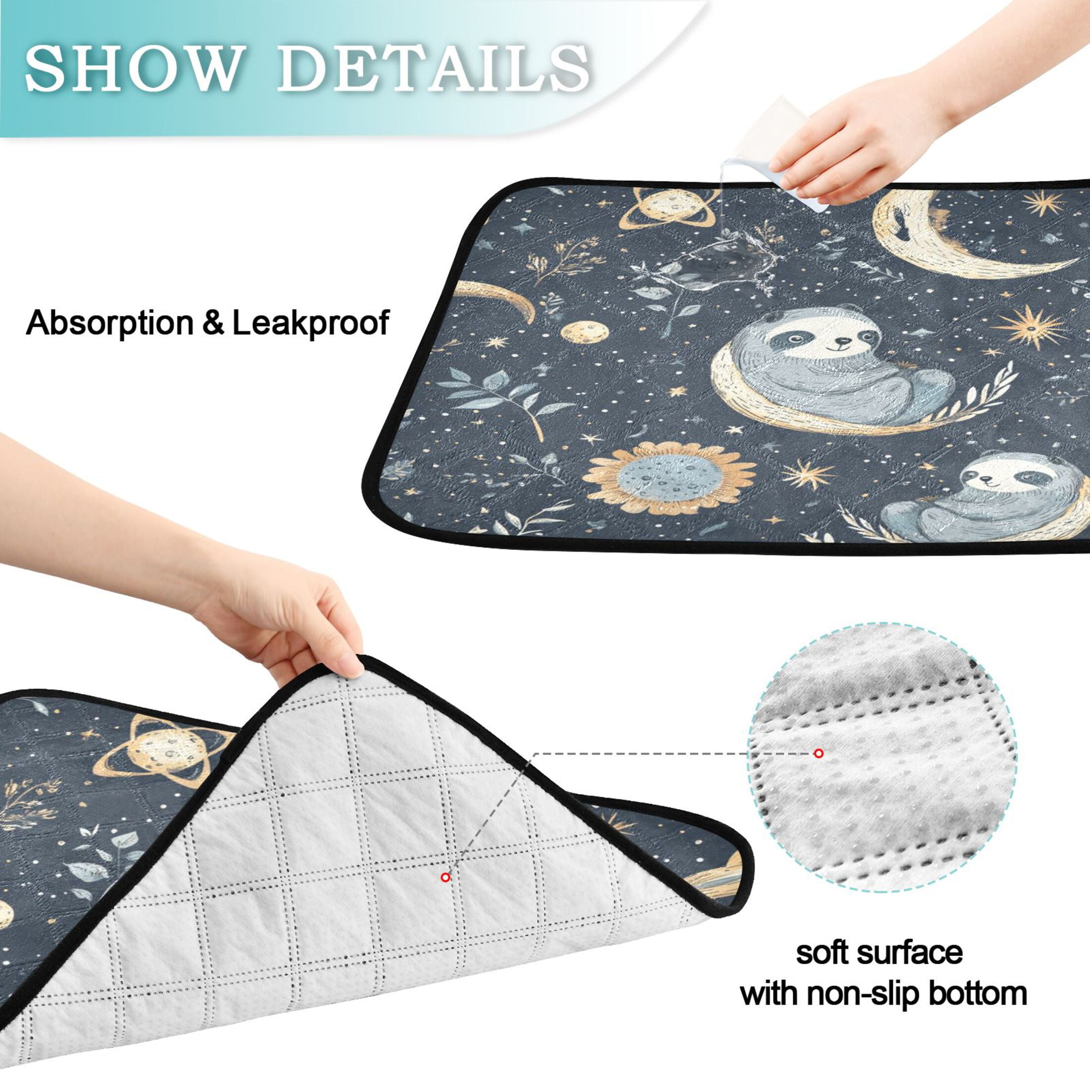 Qxltty Illustration Of Cute Sloth in Space Cat litter Pads Pet Set of 3 Diaper Mats Center Anti-leakage Layer Absorbent Soft and Comfortable