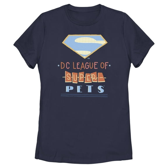 Women's DC League of Super-Pets Superman Dot Logo Cutouts  Graphic Tee Navy Blue Small
