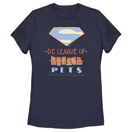 Women's DC League of Super-Pets Superman Dot Logo Cutouts Graphic Tee Navy Blue Small