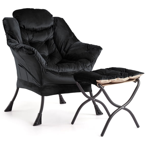 Sillón Acentuador con Otomano – Terciopelo – Asiento Tapizado – Patas Metálicas – Espacios Pequeños – Entrada, Dormitorio o Pasillo – Moderno
