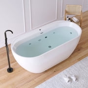 MEDUNJESS 67 Freestanding Air Jet Whirlpool Bathtub Luxury Acrylic Soaking Tub with Overflow and Drain,White