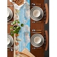 thumbnail image 2 of Table Runner Dresser Scarves 60 Inch Long,Summer Ocean Beach Sea Shell Linen Dining Table Runners Coastal Marine Conch Blue Sky Tabletop Scarf for Wedding Holiday Party Kitchen, 2 of 9