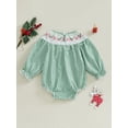 thumbnail image 4 of ZINTAOZT Newborn Baby Girls Christmas Clothes Plaid Bubble Romper Long Sleeve Smocked Jumpsuit One Piece Bodysuit Outfit, 4 of 8