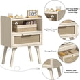 thumbnail image 5 of LELELINKY Rattan Nightstand with Charging Station, Boho Bedside Table with Handmade Drawer & Open Shelf for Bedroom, Grey, 5 of 7