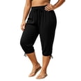 thumbnail image 3 of VBVC Women's Plus Drawstring Loose Capri Joggers , Casual Summer Stretchy Pants For Women , Ladies' Comfy Adjustable Hem Crop Trousers with Pockets, Black , XL-5XL, 3 of 8