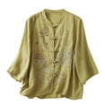thumbnail image 2 of Betivan Women Tops Clearances Women's Embroidery Coil Buckle Shirts Summer Cotton Linen Loose Stand-up Collar 3/4 Sleeve Blouses Casual Vintage Chinoiserie Top Blouse, 2 of 5