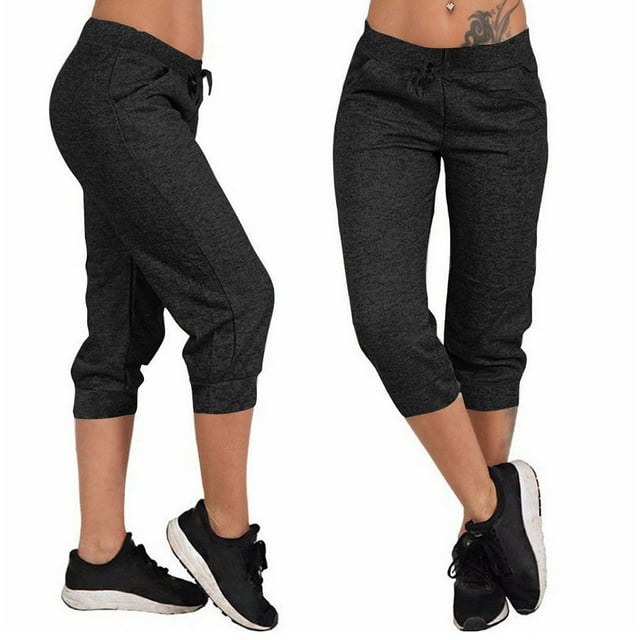 Jsaierl Capris for Women 2024 Fall Plus Size Capri Leggings Comfy Basic Solid Athletic Pants Elastic Drawstring High Waisted Capris