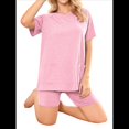 thumbnail image 3 of Conjuntos de 2 Piezas para Mujer, Chándal de Verano de Corta, Ropa de Estar por Casa, Pantalones Cortos con Cuello Redondo. Rosa M, 3 of 7