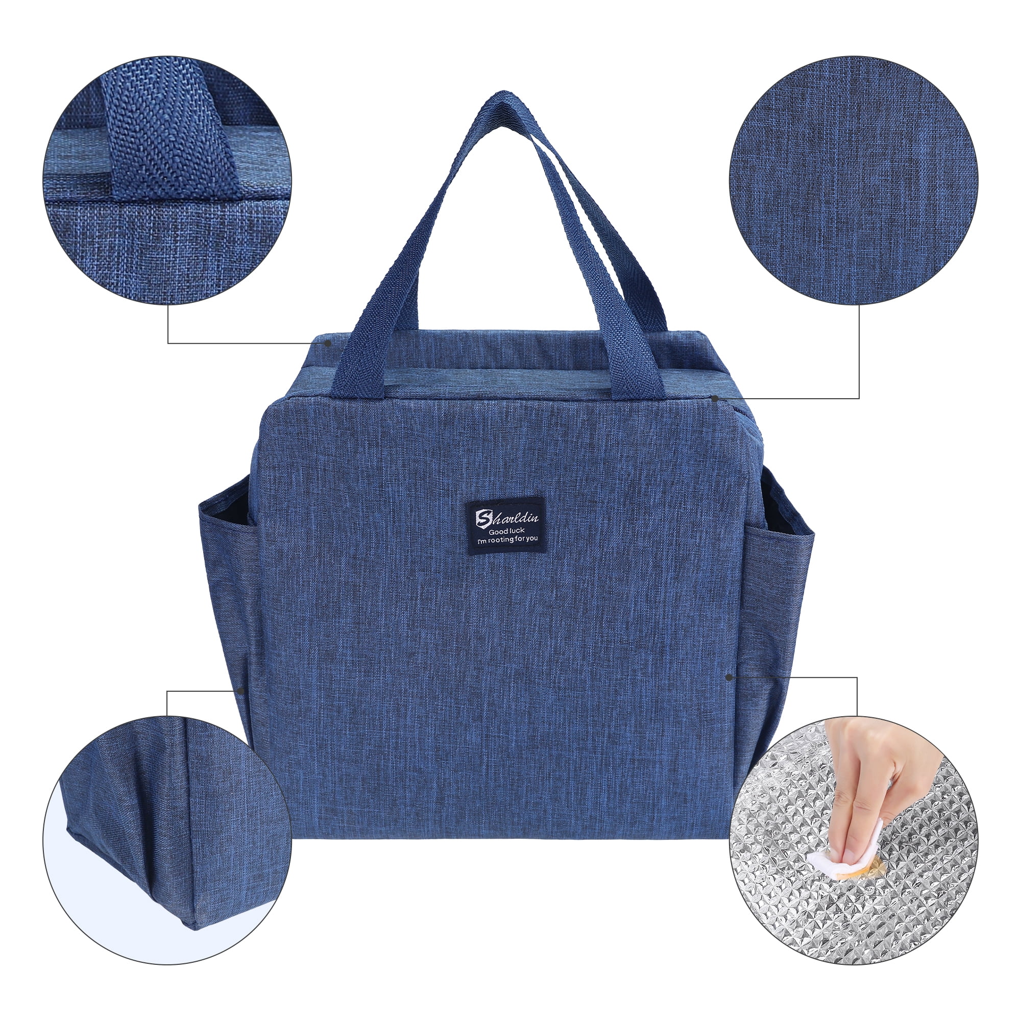 Unique Bargains Insulated Bag Lunch Bag Reusable Cooler Bag Navy Blue
