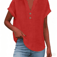 thumbnail image 6 of Cmfcve Linen Shirt for Women Summer Button Down Short Sleeve V Neck Tops Solid Color Comfy Blouses Casual Dressy Tunic Top, 6 of 9
