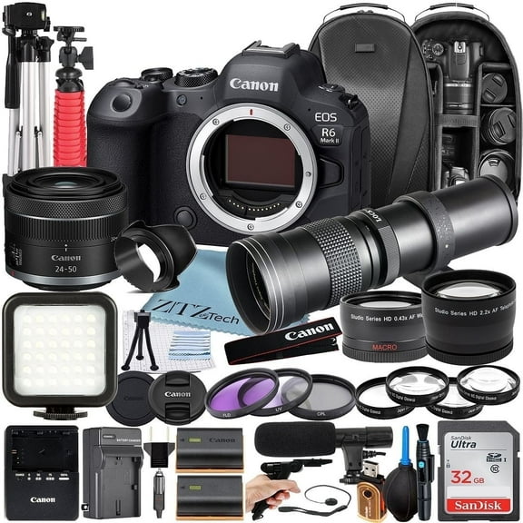 Canon EOS R6 Mark II Mirrorless Camera with RF 24-50mm   420-800mm Super Telephoto Zoom Lens   32GB SanDisk Memory Card   Backpack   Tripod   ZeeTech Accessory Bundle