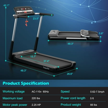 Costway - 2.25HP Folding LED Treadmill Electric Running Walking Machine with APP Control Gym - Black