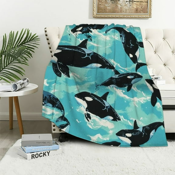 COMIO Killer Whale Orca Throw Blanket Flannel Blanket Super Soft Cozy Blankets Perfect for Living Room Couch Sofa Decorative(Kids)