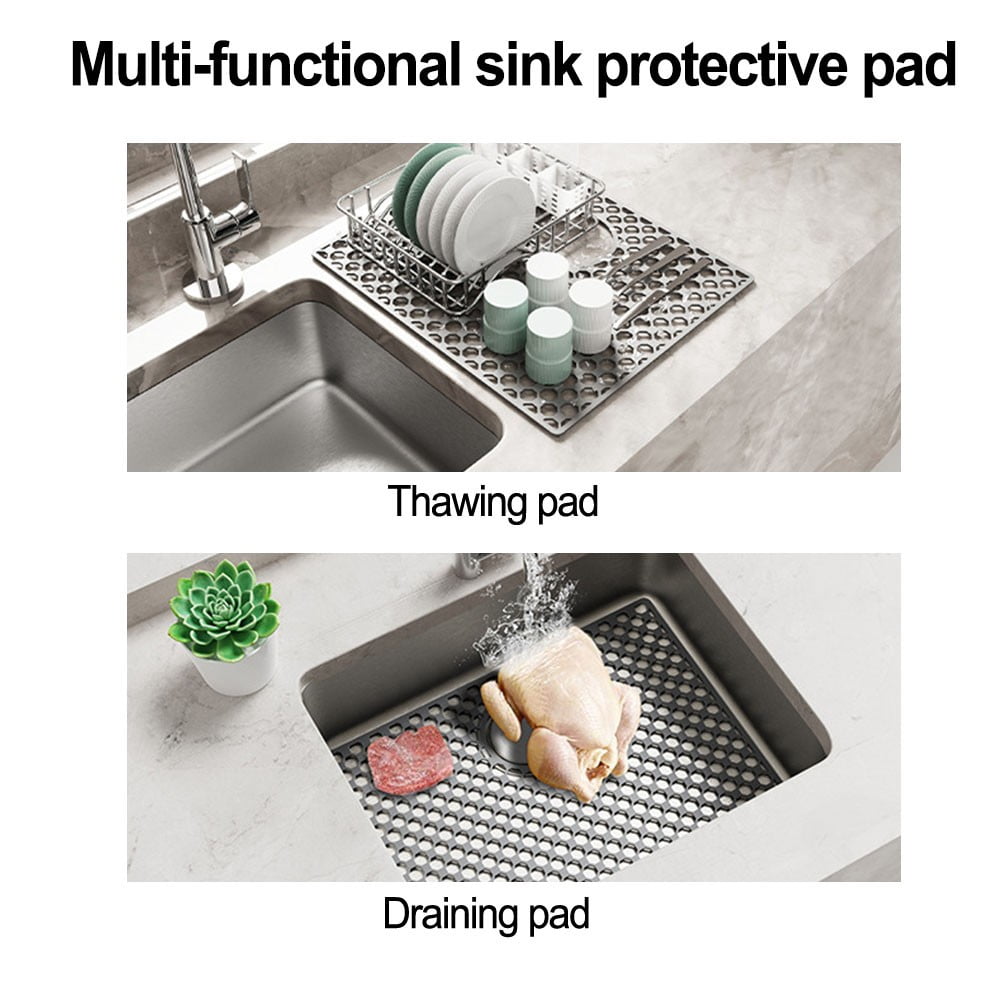 Silicone Sink Mat For Kitchen Nonslip Heat Resistant Design With Center Drain