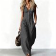 thumbnail image 4 of Hvogkswy Cargo Jumpsuits for Women V-Neck Sleeveless Adjustable Strap Button Front Romper Fashion Comfy Outdoor Hiking Casual Wide Leg Jumpsuit, 4 of 7