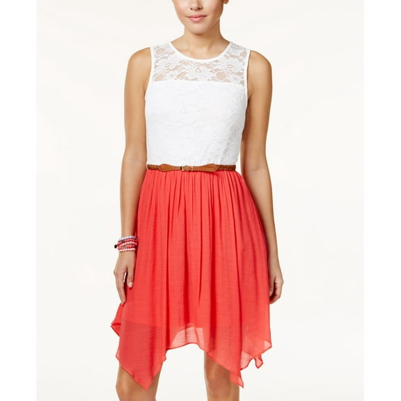 Bcx Juniors Handkerchief Hem Fit Flare Dress Grapefruit L