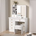 thumbnail image 5 of Nanly Makeup Vanity Desk, 31.5" Vanity Table with Sliding Mirror, 6 Storage Drawers and Multiple Shelves Bedroom Dressing Table Modern Makeup Desk, White, 5 of 10