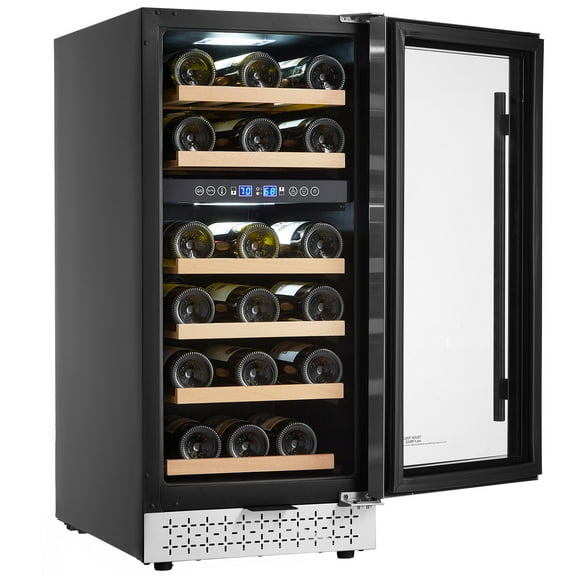 KFFKFF Wine Chiller, Compact 28-Bottle Dual Zone Wine Refrigerator, Glass Door Miniature Wine Fridge with Flexible Shelves, Digital Temp Regulation, Suitable for Home Office Bar as Built-in