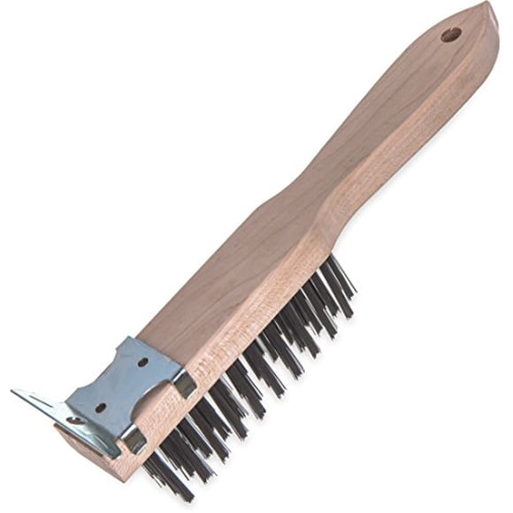 Carlisle 4577900 Heavy Duty Wood Handle Scratch Brush with Scraper, Carbon Steel Bristles, 11\ x 2.5\""