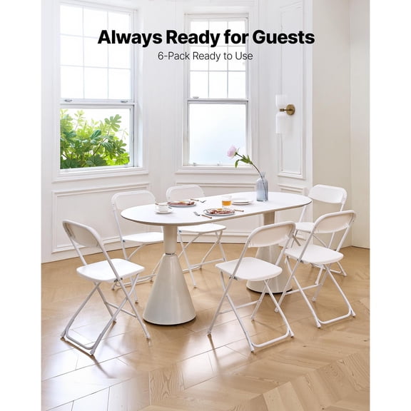 6 Pack Folding Chairs, Foldable Plastic Chairs with Heavy Duty Metal Frame, Portable Folding Card Table Chairs, Stackable Indoor Outdoor Seats for Hom
