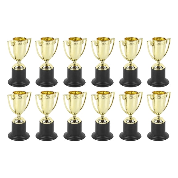 M Buder 12Pcs Mini Gold Award Trophies Bright Color Strong Plastic Stable Base Lightweight for Kids School Party