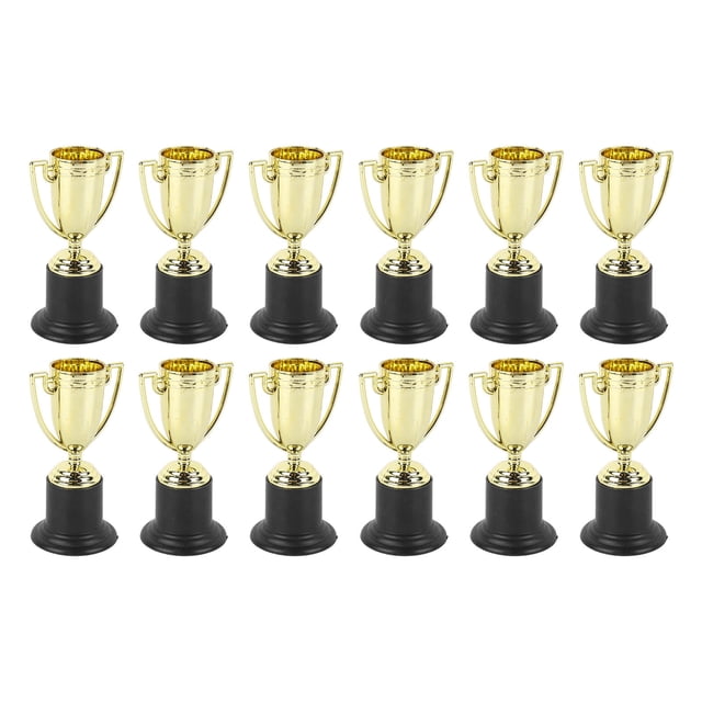 12 mini trofeos de colores brillantes, base estable de plástico resistente, trofeos de premio dorados livianos para fiestas escolares de niños