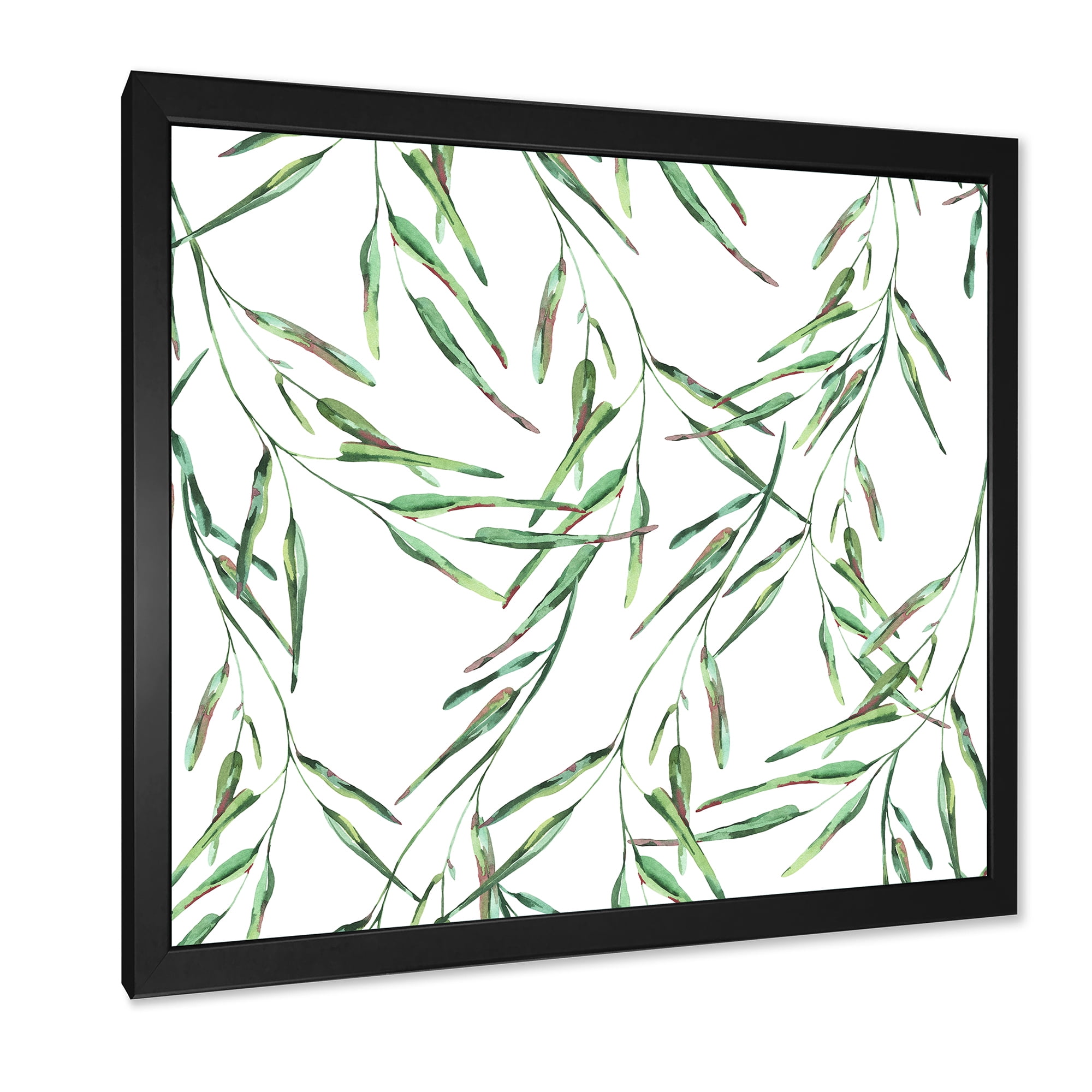 Designart 'Tropical Green Leaves On White In Summer Times II' Tropical Framed Art Print