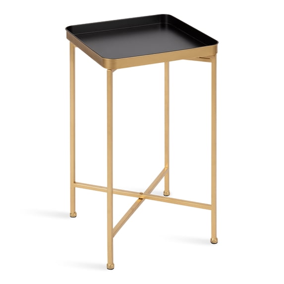 Kate and Laurel Celia Modern Square Tray Side Table, 14 x 14 x 26, Black and Gold, Foldable Metal Accent Table for Storage and Display