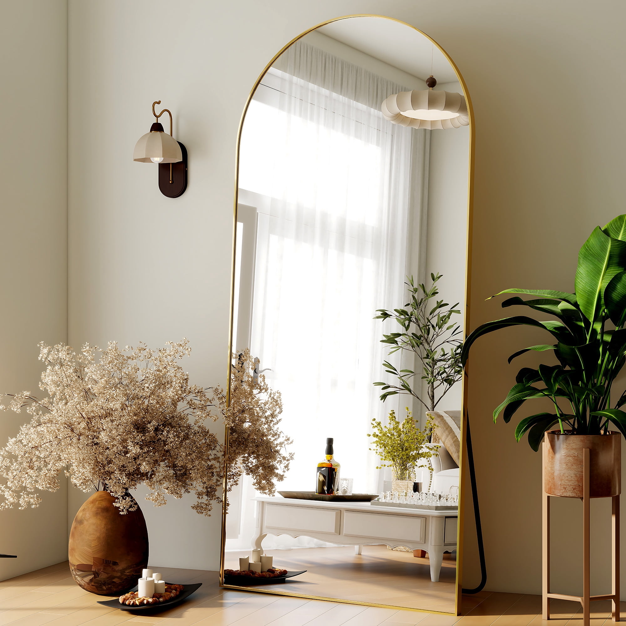 GRAHMCY 76"x34" Arched Full Length Mirror Floor Standing Mirror, Gold