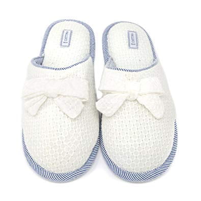 Women's Summer Fresh Blue and White Stripe House Slippers Simple Soft Anti-Skid Cotton Indoor