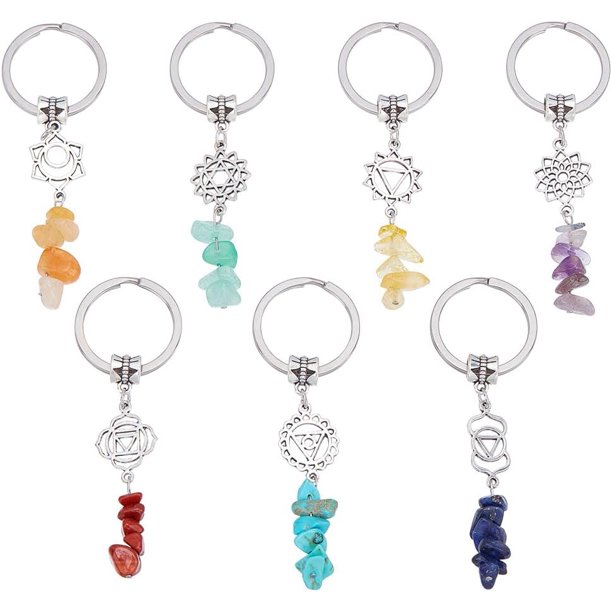 21 llaveros con 7 estilos de piedras preciosas, cristales naturales, colgantes de aleación con aros divididos para decorar bolsos y llaves de coche.