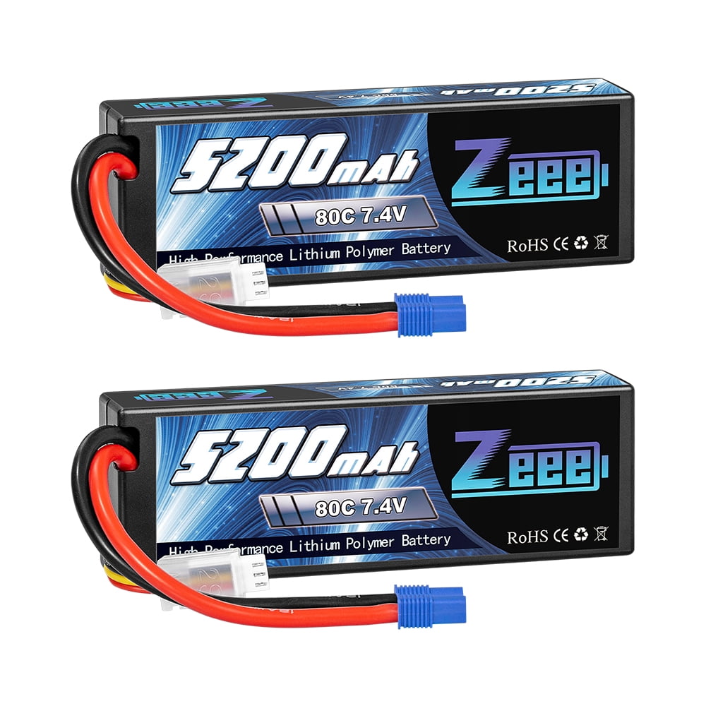 2 Packs RoaringTOP 2S Lipo Battery 7.4V 50C 5200mAh RC Lipo Batteries with Deans Connector/T Plug for 1/8 1/10 RC Car Truck DJI Drone 