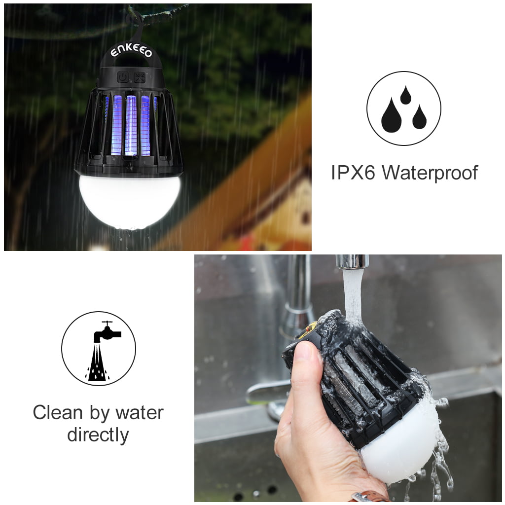 Removable Lampshade Retractable Hook ENKEEO 2-in-1 Camping Lantern Bug Zapper Tent Light Portable IPX6 Waterproof Mosquito Killer LED Lantern with 2000mAh Rechargeable Battery 
