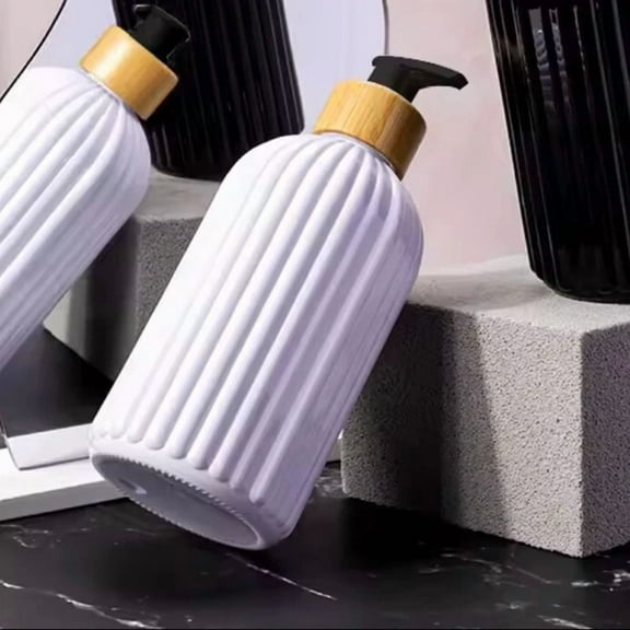 500Ml White Plastic Bamboo Soap Shampoo Dispenser Kitchen Bathroom Dispenser