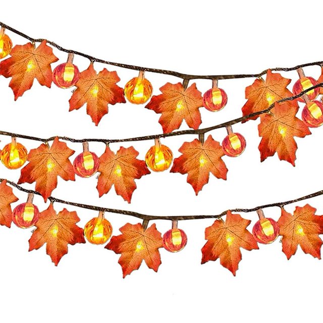 EZLIFE Guirnalda de luces de hojas de arce otoñales, guirnalda de luces de hojas de arce para Acción de Gracias, decoraciones de otoño con hojas de arce artificiales, guirnalda de luces de hojas de ar