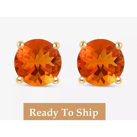 Jewel Studio Fire Opal Stud Earring Sterling Silver Studs Women Jewelry Round Opal Earrings