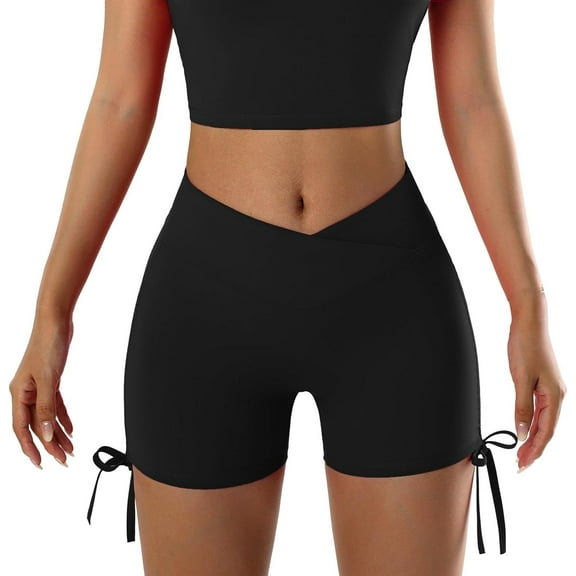 Drawstring Skinny Yoga Shorts for Women Trendy Summer Stretchy Workout Short Pants Soft Scrunch Butt Shorts