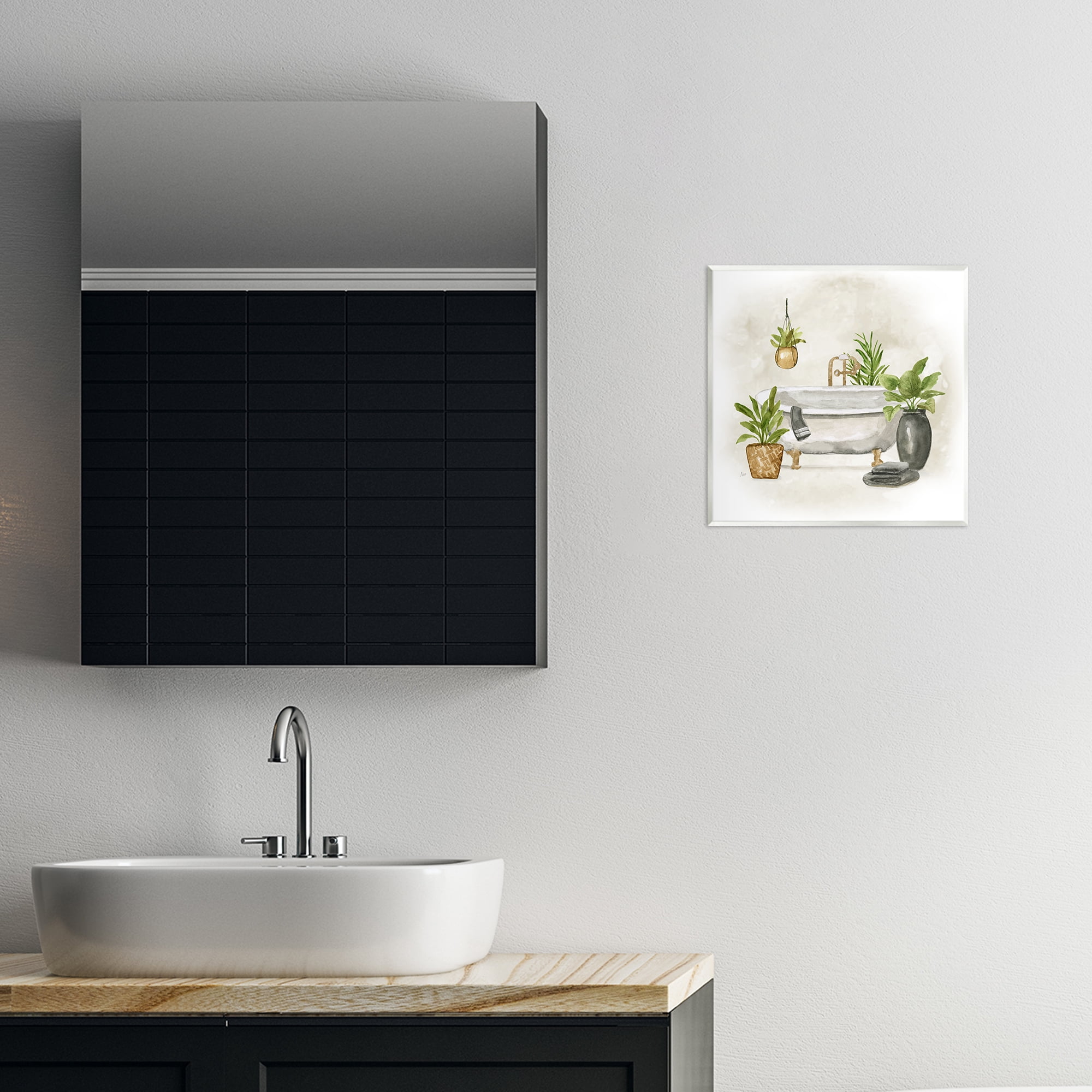 Stupell Industries Bathroom with Plants Bath & Laundry Painting Unframed Art Print Wall Art, 12 x 12