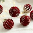 thumbnail image 5 of Wine Red Velvet Bow Christmas Ball Gold Sticky Powder Sequin Burgundy Flocked Christmas Tree Hanging Balls Home Party Decoration, 5 of 9