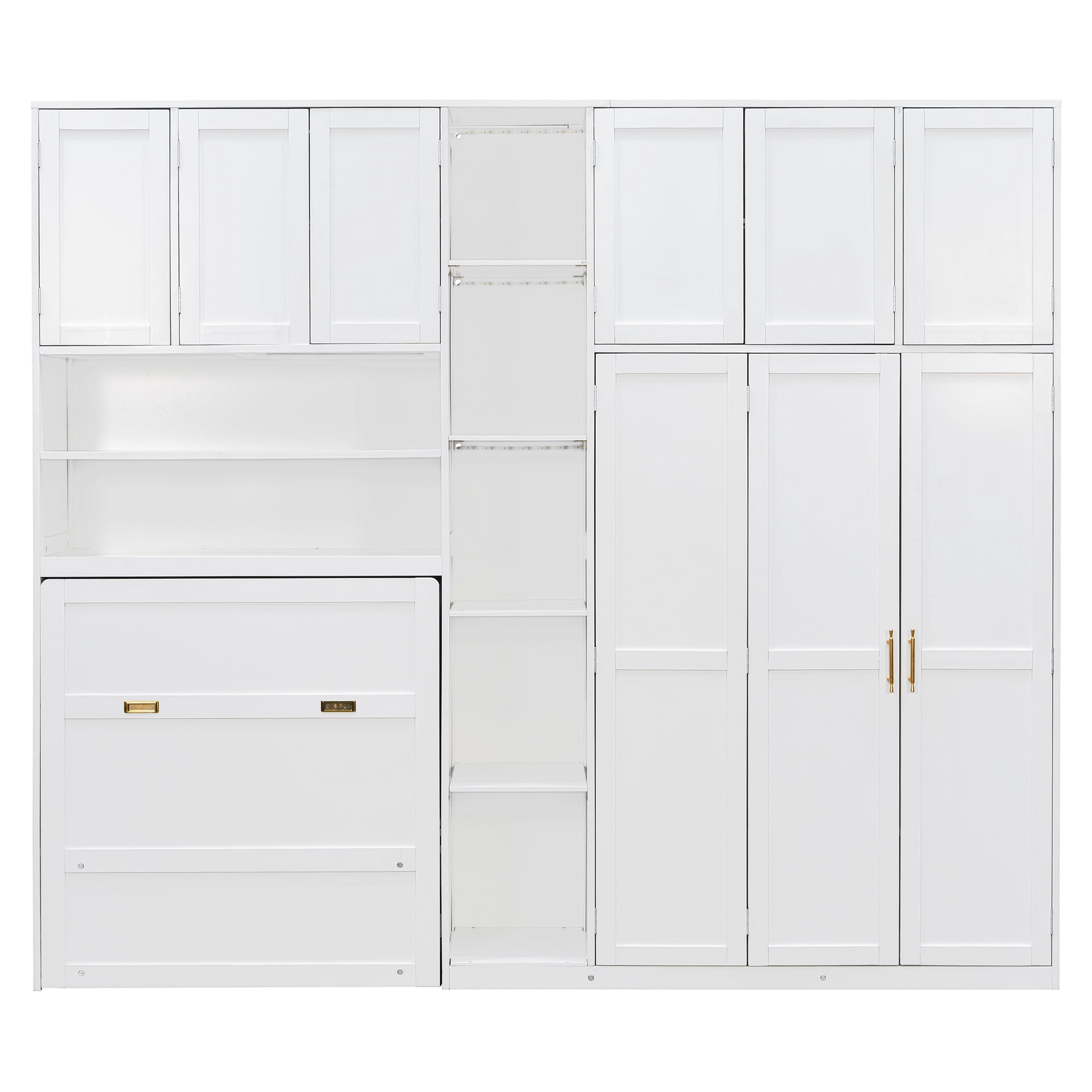 Twin Size Murphy Bed with Wardrobe, Storage Shelves and 5-Tier LED Open Shelves for Small Space, Guest Room