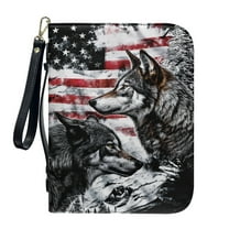 ZUXONGSY American Flag Wolf Print Leather Bible Case Stylish Bible Carrying Case for Women Men Scripture Bag with Detachable Wristlet Strap Classic Bible Accessories for Christian, XL