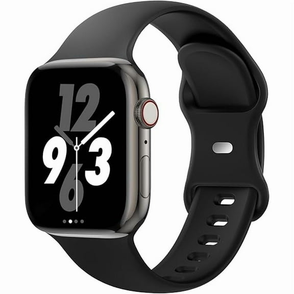 Sport Band Compatible with Apple Watch 38mm 40mm 41mm 42mm 44mm 45mm 46mm 49mm, Replacement Soft Silicone Strap Wristbands for iWatch Series 10/9/8/7/6/5/4/3/2/1 Ultra SE Women Men, Black