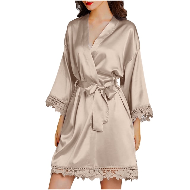 Gspmoly Robes Décontractées pour Femmes, Robe de Maison Décontractée à Manches Longues Col en V en Dentelle Colorée Robe de Nuit Taille Unique Robes Formelles pour Femmes Offres Hebdomadaires