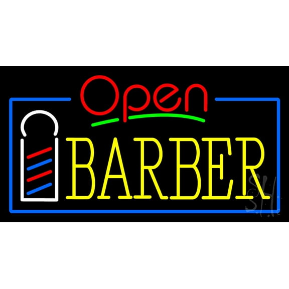 Red Barber Blue Lines LED Neon Sign 20 x 37 - inches, Black Square Cut Acrylic Backing, with Dimmer - Bright and Premium built indoor LED Neon Sign for Defence Force.