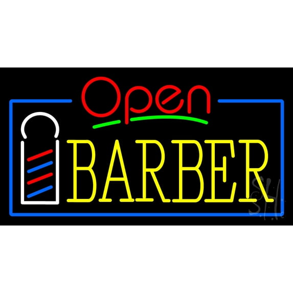 Red Barber Blue Lines LED Neon Sign 20 x 37 - inches, Black Square Cut Acrylic Backing, with Dimmer - Bright and Premium built indoor LED Neon Sign for Defence Force.