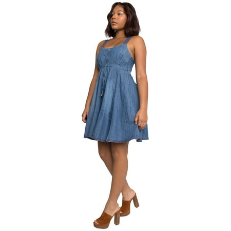 Sweet Vibes Junior Womens Denim Dress A-Line Racerback Stretch Empire Waist